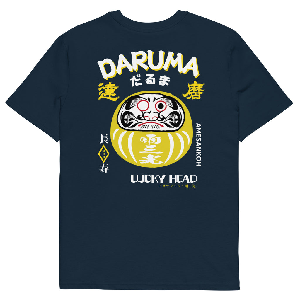 T-Shirts "Daruma" Navy x Yellow backprint